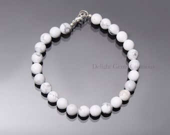 Pulsera de cuentas de howlita, cuentas redondas lisas de 8 mm, 20 cm
