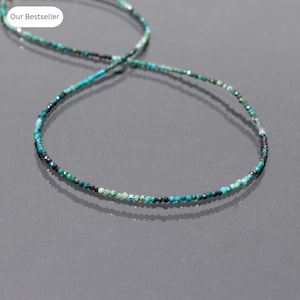 Natural Chrysocolla Beaded Necklace, 2.5mm Blue-Green Chrysocolla Micro Faceted Round Beads Necklace, Dainty Chrysocolla Minimalist Necklace