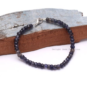 Natural Purple Iolite beaded Bracelet-5.5MM Faceted Rondell Gemstone Bracelet-Minimalist Bracelet-Women Bracelet-Customize Bracelet