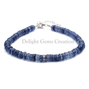 Iolite Beaded Bracelet, Iolite Disc Bracelet, 5mm-5.5mm Iolite Smooth Tire Beads Jewelry, Sterling Silver A Grade Iolite 8 Inch Bracelet