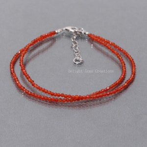 2mm Carnelian Beaded Bracelet, Carnelian Gemstone Micro Round Tiny Bead Bracelet, Girls-Women&#39;s Minimalist Bracelet,Carnelian Stone Bracelet
