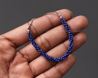 Bolo Chain Silver Adjustable Bracelet, 2.5mm Lapis Lazuli