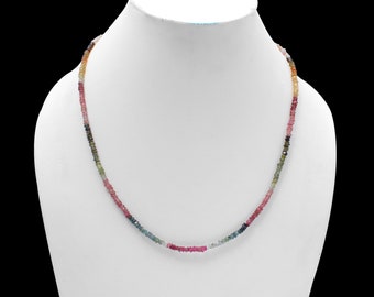 AAA++ Multi Tourmaline Necklace, 3-3.5mm Natural Watermelon Tourmaline Faceted Rondelle Bead Necklace,Semi Precious Gemstone Engagement Gift