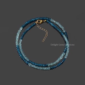 Natural Neon Blue Apatite and Sky Apatite Beaded Necklace, 3.25-4mm Apatite Gemstone Faceted Rondelle Beads Necklace, Women&#39;s Necklace, Gift