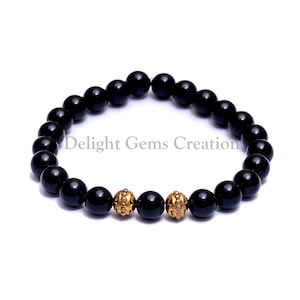 Stretcharmband met zwarte onyx edelsteenkralen, 8 mm bedelarmband met onyxkralen, statementarmband, zwarte kralenarmband, yogaarmband