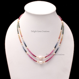 Natural Multi Sapphire Gemstone Faceted Beads 2 Strand Necklace, 3.5mm Multi Sapphire Rondelle Beads Necklace, September Birthstone Jewelry