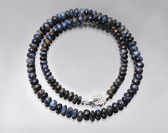 Blue Pietersite Beaded Necklace, 5-6mm Pietersite Smooth Rondelle Beads Necklace, Natural Pietersite Beads Jewelry, Anniversary Gift For Her