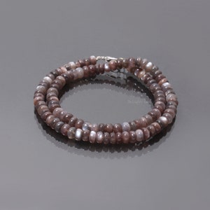 Chocolate Moonstone Beaded Necklace, 7mm Rondelle Beads, 18 Inch
