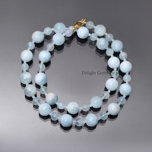 ON SALE Blue Aquamarine Smooth Beads Necklace, 2mm/6mm/10mm Multi Size Aquamarine Necklace Jewelry, March Birthstone Necklace, Gift For her
