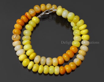 イエローオパール ロンデル ビーズネックレス（ダイヤモンド留め