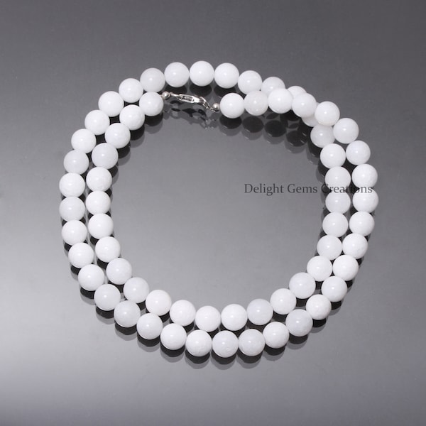 Natural White Agate Smooth Round Beads Necklace, 8mm Agate Round Bead Necklace, Agate Beaded Jewelry, Beaded Necklace Jewelry, Gift For Her