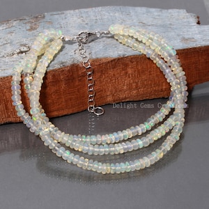 3 Strand Ethiopian Opal Bracelet, AAA Welo Opal Smooth Rondelle Bead Bracelet, 4mm Ethiopian Fire Opal Jewellery, Silver Gemstone Bracelet