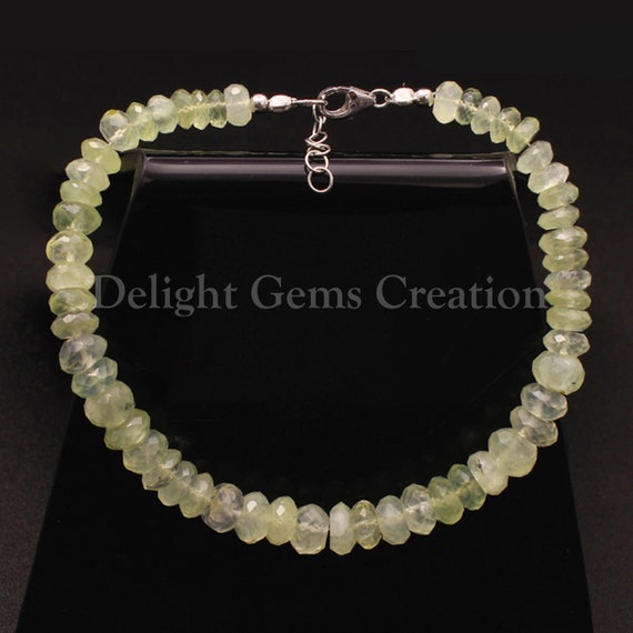 Faceted Prehnite Beaded Bracelet, Gemstone Jewelry