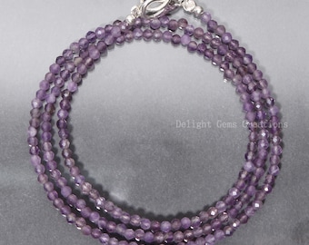 Amethyst Beaded Necklace, 2.5mm Micro Faceted Round Beads