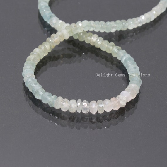 Collier En Aigue-marine Naturelle - Perles Heishi Facettées 4-5mm - Longueur 17.5"