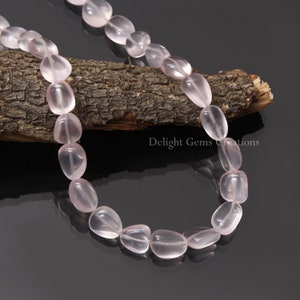 Natural Rose Quartz Beaded Necklace, 9x10-10x14 mm Rose Quartz Smooth Nuggets Beads Necklace, Pink Stone Rose Quartz Jewelry, Gift For Her