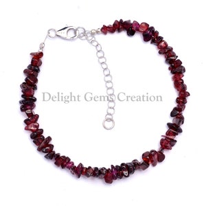 Natural Garnet Uncut Chips Bracelet, 3-4.5mm Garnet Raw nuggets Bracelet, January Birthstone Garnet Beaded Bracelet, Girls-women&#39;s Bracelet