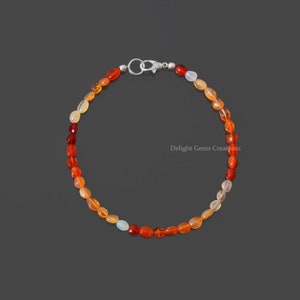 Natural Mexican Fire Opal Gemstone Bracelet, 3x4-4x7 mm Opal Smooth Nuggets Beads, Tumbled Beaded Bracelet, With 925 Sterling Silver Clasp