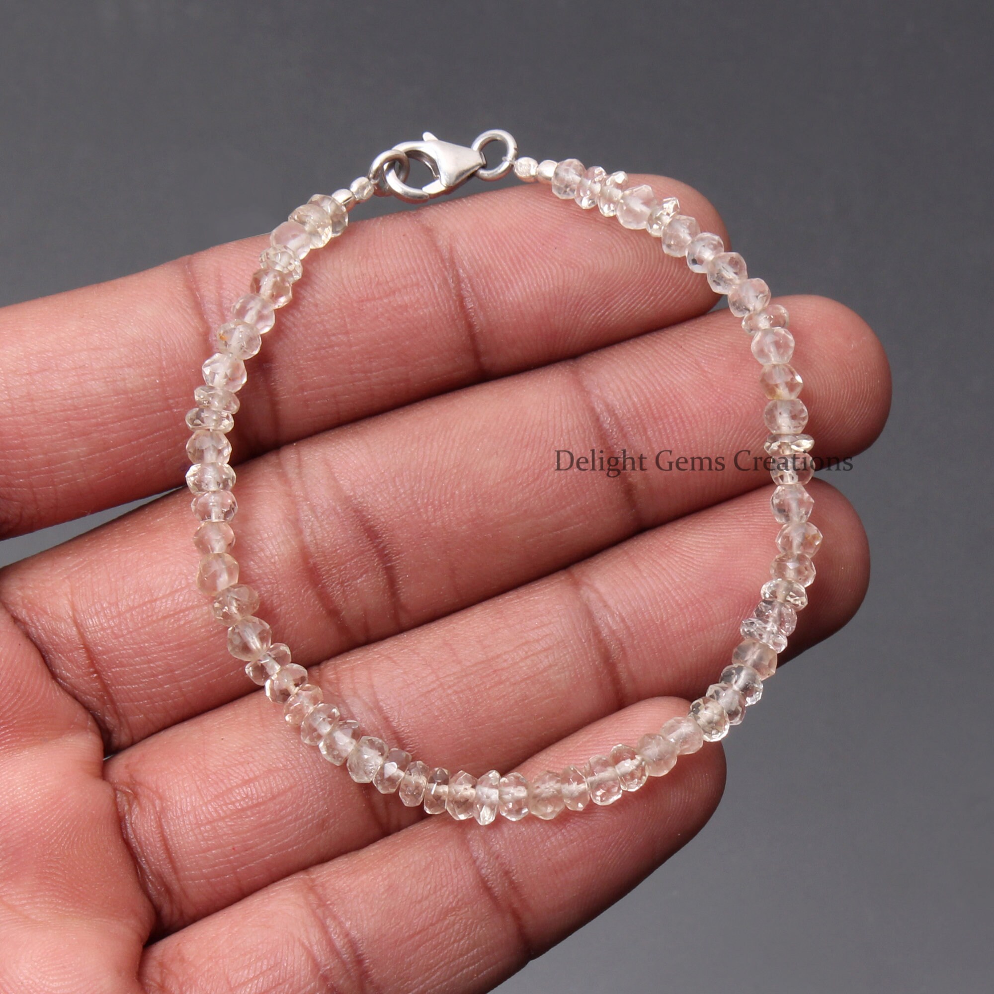 Bracelet En Topaze Impériale Facettée - Perles 3 Mm, Fermoir Argent, Réglable 17,8 Cm - Pour Homme Et Femme