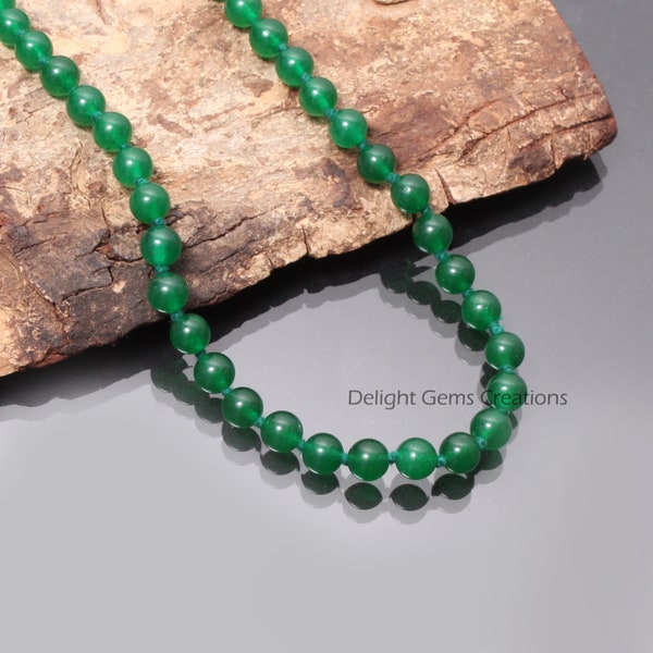 Genuine Green Onyx beaded necklace-8mm smooth round gemstone necklace-hand knotted necklace-green jewelry-anniversary gifts-engagement gift