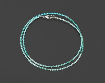Turkoois kralenketting, 2 mm gefacetteerde ronde edelsteenkralen
