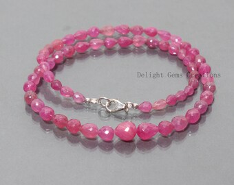 Faceted Ruby Teardrop Beaded Necklace, 18 Inch