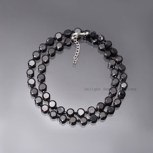 AAA++ black spinel beaded necklace-6.5mm coins shape beads/2mm faceted round-spinel jewelry-women necklace-engagement gifts-Christmas gifts