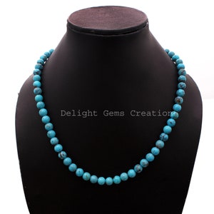 sleeping beauty turquoise beaded necklace-6.5mm turquoise smooth round bead necklace  Arizona turquoise necklace, 18 inch turquoise necklace