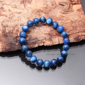 Lavish blue kyanite beaded bracelet-10mm smooth round gemstone bracelet-stretchable bracelet-Unisex bracelet-kyanite jewelry-Christmas gift