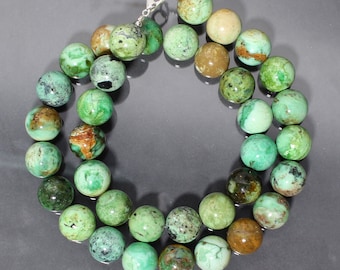 Natural Variscite Beaded Necklace, 10mm Variscite Smooth Round Beads Necklace, Variscite Green Beads Necklace, Gemstone Necklace Jewellery