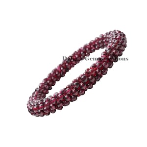 Natural Garnet Smooth Round Beads Bangle, January Birthstone Garnet Bangle, 3mm Round Beads 57mm Inner diameter Handmade Bangle Bracelet