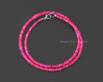 Collar de cuentas de ópalo etíope rosa natural AAA++ - Collar de piedras preciosas redondas lisas de 3 mm a 4 mm - Joyería de ópalo - Regalos de aniversario - Regalo para dama de honor