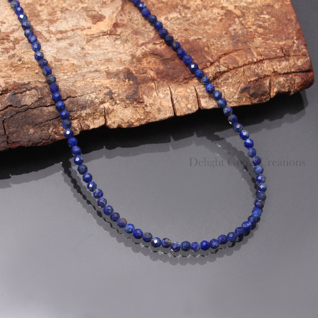 Collana 20 Pollici In Lapislazzuli Blu Scuro Naturale E Argento Tibetano – Perle Rotonde E Pendenti
