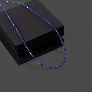 Lapis Lazuli Beaded Necklace, 2.5mm Blue Lapis Lazuli Micro Faceted Round Bead Necklace, Semi Precious Blue Tiny Beads Necklace 18 36 Inch image 5