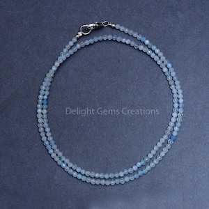 Milky Aquamarine Necklace, 2.5-3mm Aquamarine Micro Faceted Round Beads Necklace, Natural Aquamarine Beaded Necklace, Dainty Tiny Aqua Beads