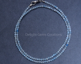 Milky Aquamarine Necklace, 2.5-3mm Aquamarine Micro Faceted Round Beads Necklace, Natural Aquamarine Beaded Necklace, Dainty Tiny Aqua Beads