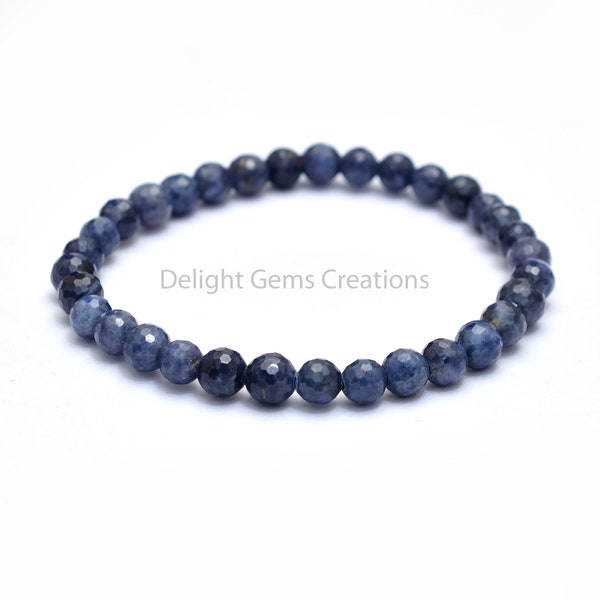 Beautiful BLUE SAPPHIRE Beaded Stretch Bracelet, 6mm Faceted Round Beads Bracelet, AAA+++ Sapphire Stretchable Bracelet, Pretty Bracelet