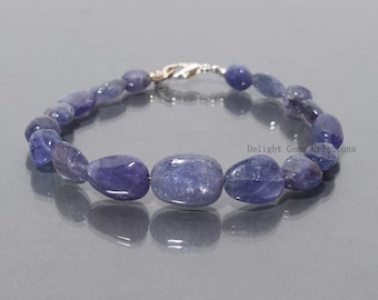 Natürliches Tansanit Nugget Perlenarmband, 19,5 cm