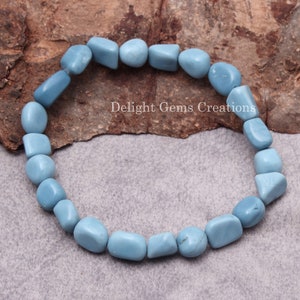 Blue Opal Smooth Tumble Bead Bracelet, 8x10mm Approx. Blue Opal Smooth Nuggets Bracelet, AAA++ Opal Beaded Bracelet, Stretch Bracelet