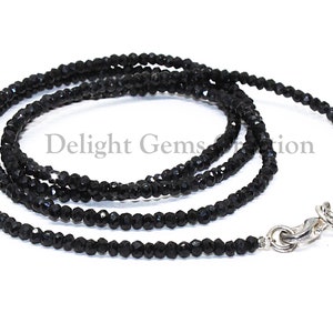 Black Spinel Beaded Necklace, 3-4mm Spinel Faceted Rondelle Beads Layering Necklace, Sparkling Spinel Jewelry, Spinel 30 Inch Long Necklace