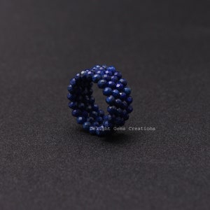 Natürliche Lapislazuli Mikro facettierte Perlen Ring-verstellbarer Ring-3mm Edelstein Perle Ring-AAA Lapislazuli einzigartigen Schmuck-Unisex Ring-Bestes Geschenk