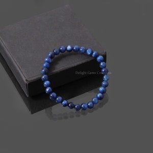 6mm Blue Kyanite Stretch Bracelet, Kyanite Gemstone Smooth Round Beads, Stretchable Bracelet, Unisex Bracelet, Stackable Bracelet