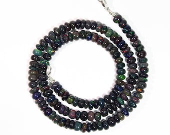 Black Ethiopian Opal Beaded Necklace, 4-6mm Rondelle Beads, 18 Inch