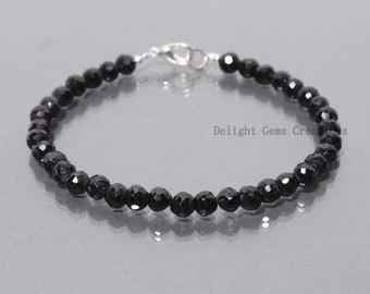 Natural Black Spinel Beaded Bracelet, 6mm Spinel Faceted Round Beads Bracelet, Black Bead Gemstone Bracelet 8 Inch // Available In All Sizes