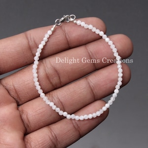 Moonstone Bracelet, Natural Moonstone 3mm Faceted Round Beads Bracelet, Moonstone Beaded Bracelet, Semi Precious Stone 5-8 Inch Bracelet