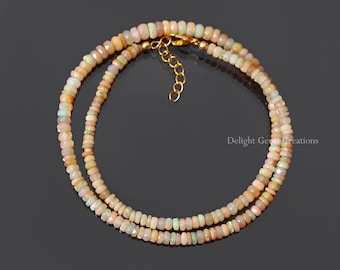 Natural Ethiopian Opal Faceted Rondelle Beaded Necklace, 4mm-5.5mm Ethiopian Opal Gemstone Beads Necklace, Handmade Jewelry, Gift for Her