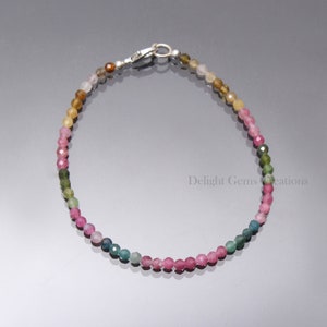 Natural Tourmaline Bracelet 3.5 mm Watermelon Multi Tourmaline Micro Faceted Round Beads Bracelet, Minimalist Bracelet, Anniversary Gift Her
