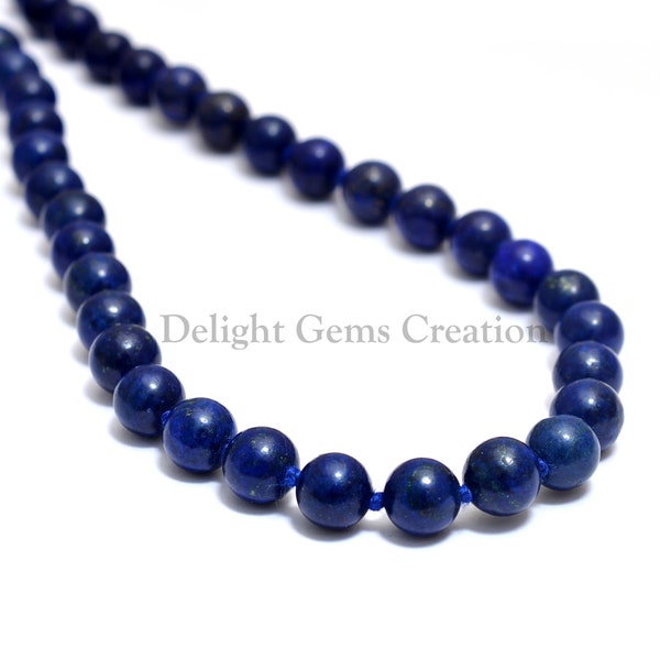 Lapis Lazuli Beads Meditation Mala Necklace, Prayer Bead Tassel Necklace, Hand knotted-Chakra-Healing Blue Lapis Mala, Gemstone Mala