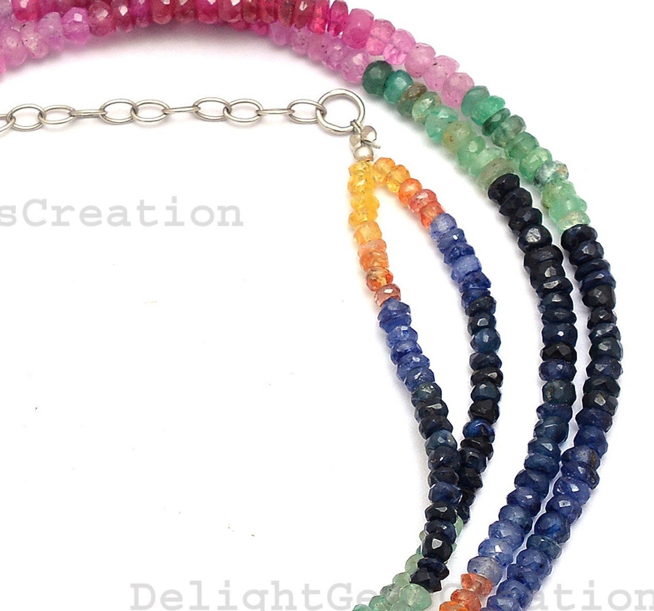 Natural Ruby-emerald-sapphire Beaded Necklace 3mm-4mm Multi | Etsy