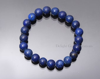 Natural Lapis Lazuli Stretch Bracelet, 10mm Smooth Round Beads, Unisex